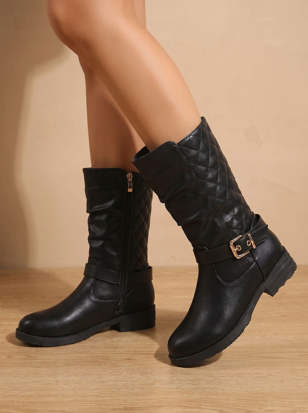 Esme slouch mid-calf boots, model standing in casual pose