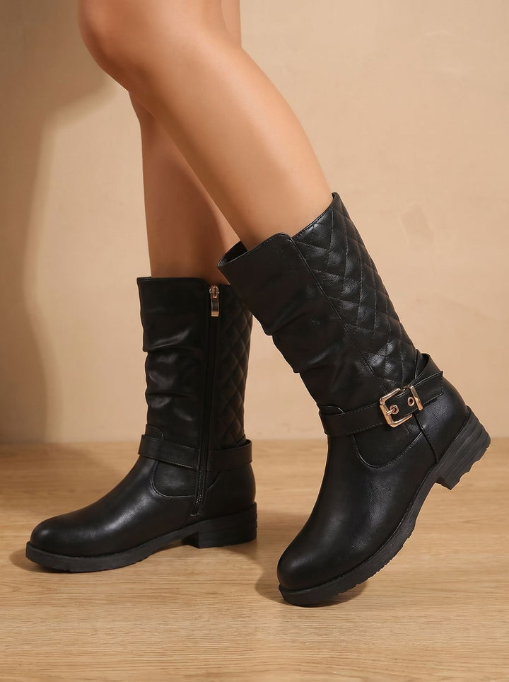 Esme slouch mid-calf boots, model standing in casual pose