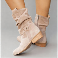 Women's Slouchy Mid-Calf Block Heel Boots | Harlow Ann