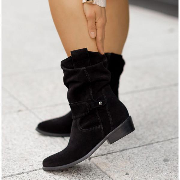 Harlow Ann slouchy mid-calf boots in brown, close-up side detail