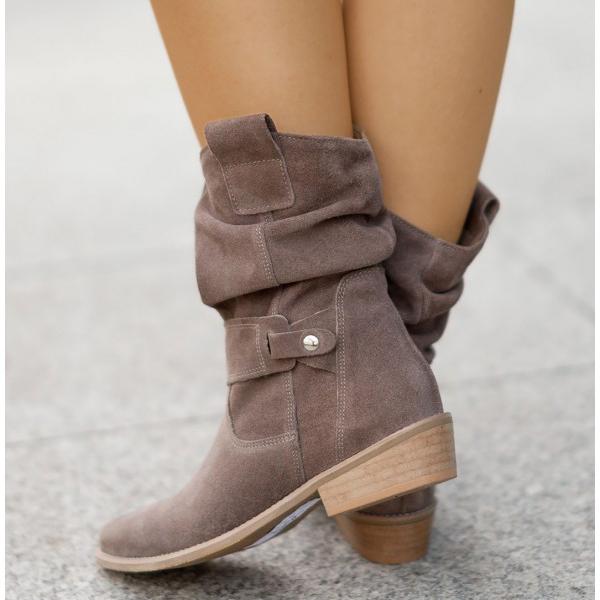 Harlow Ann slouchy mid-calf boots in brown, close-up side detail
