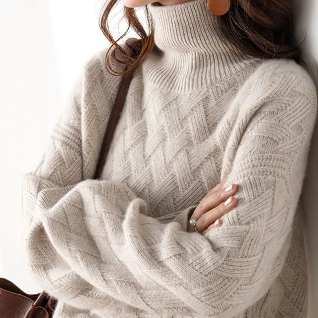 Adelina turtleneck sweater, woven texture close-up