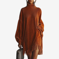 Women's Turtleneck Fringe Hem Sweater Dress | Noemi