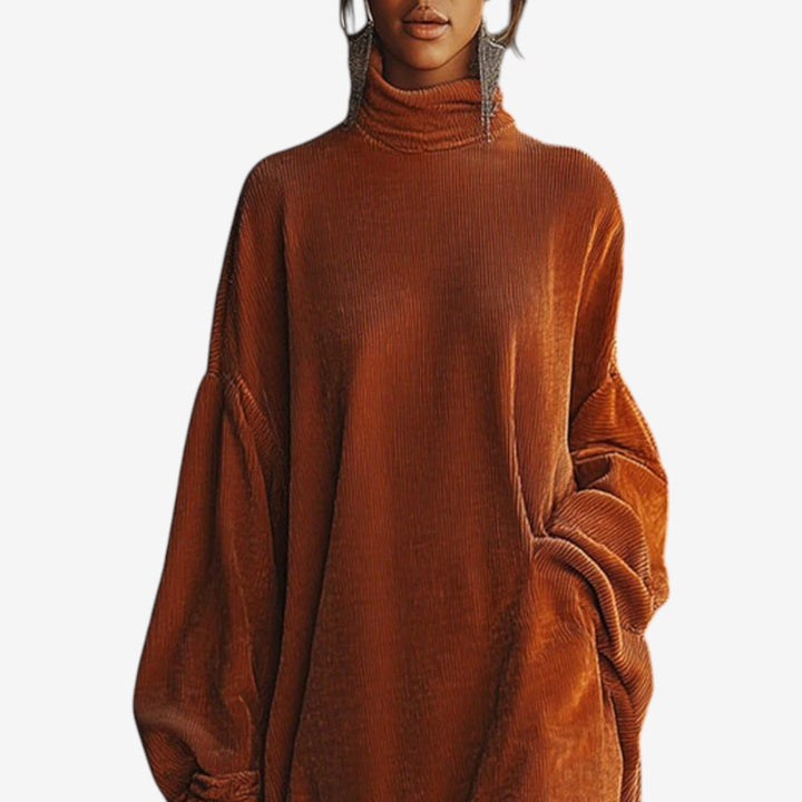 Noemi oversized sweater dress close-up on turtleneck and sleeves