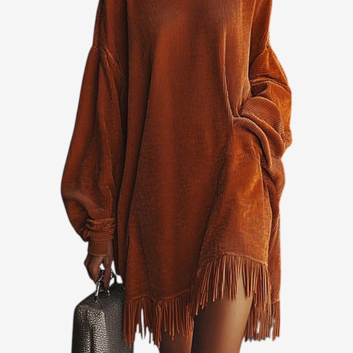 Noemi fringe hem sweater dress side detail