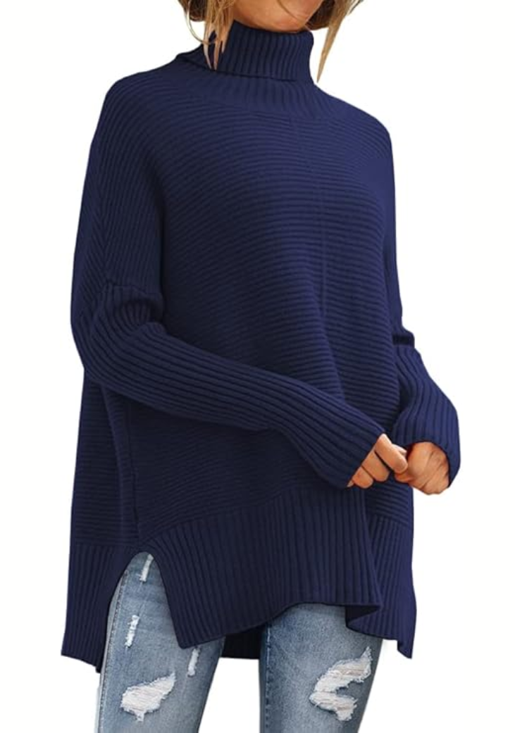 Esme navy turtleneck oversized sweater, front view
