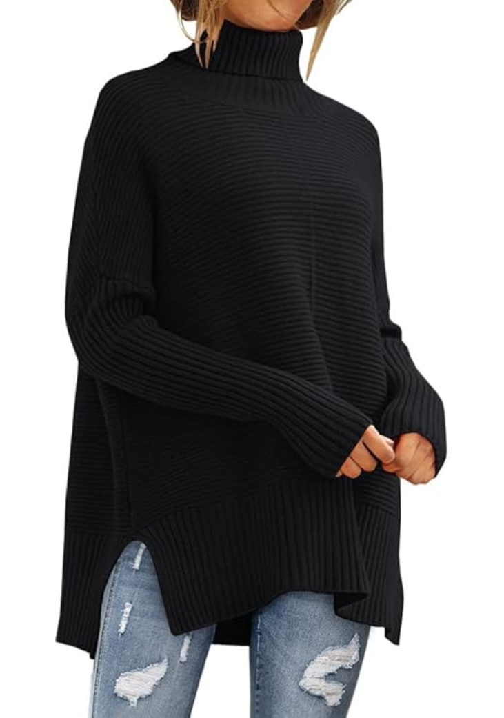 Esme black turtleneck oversized sweater, front view