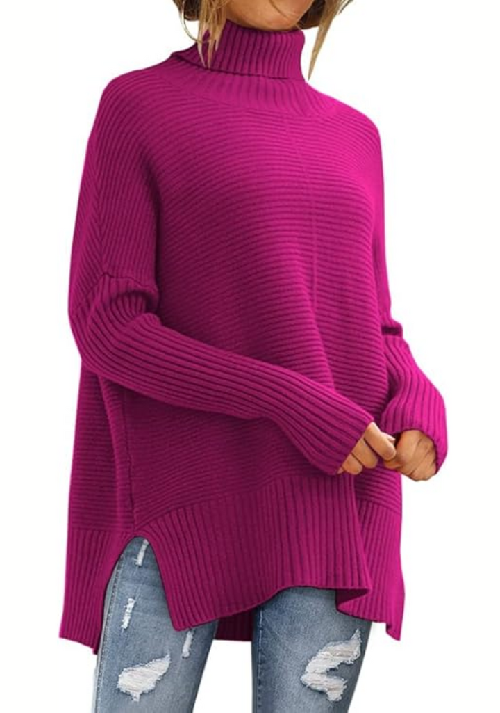 Esme magenta turtleneck oversized sweater, front view