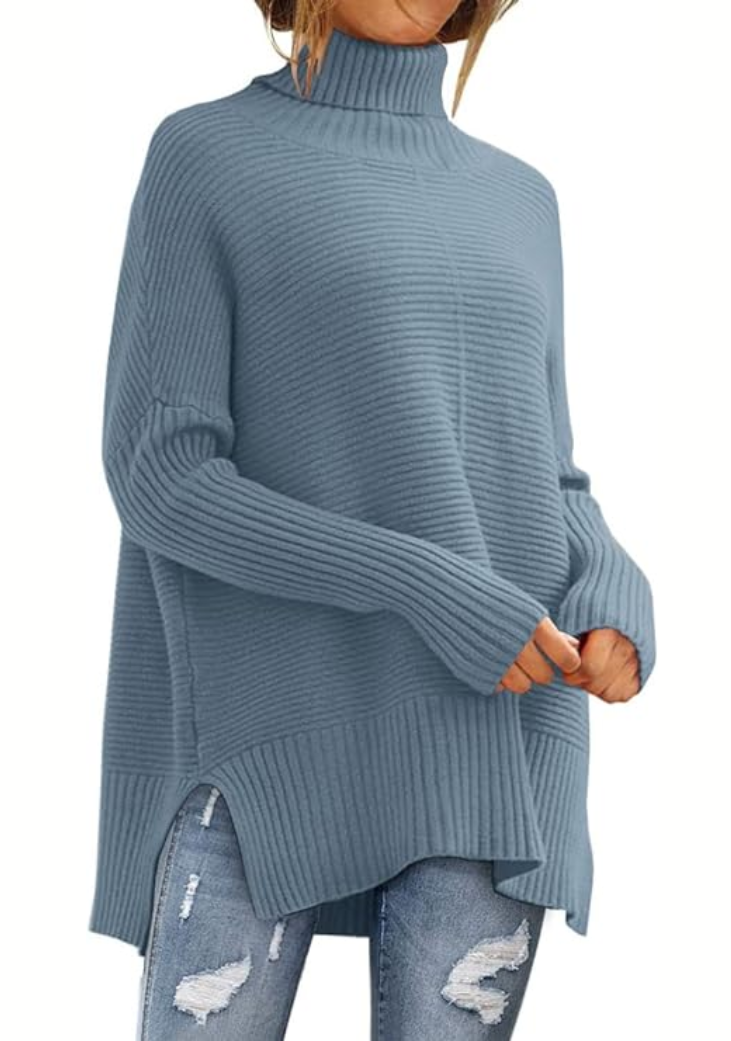 Esme green turtleneck oversized sweater, front view