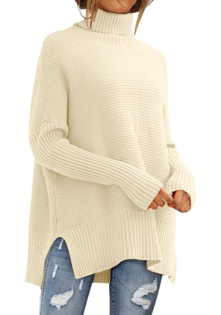 Esme green turtleneck oversized sweater, front view