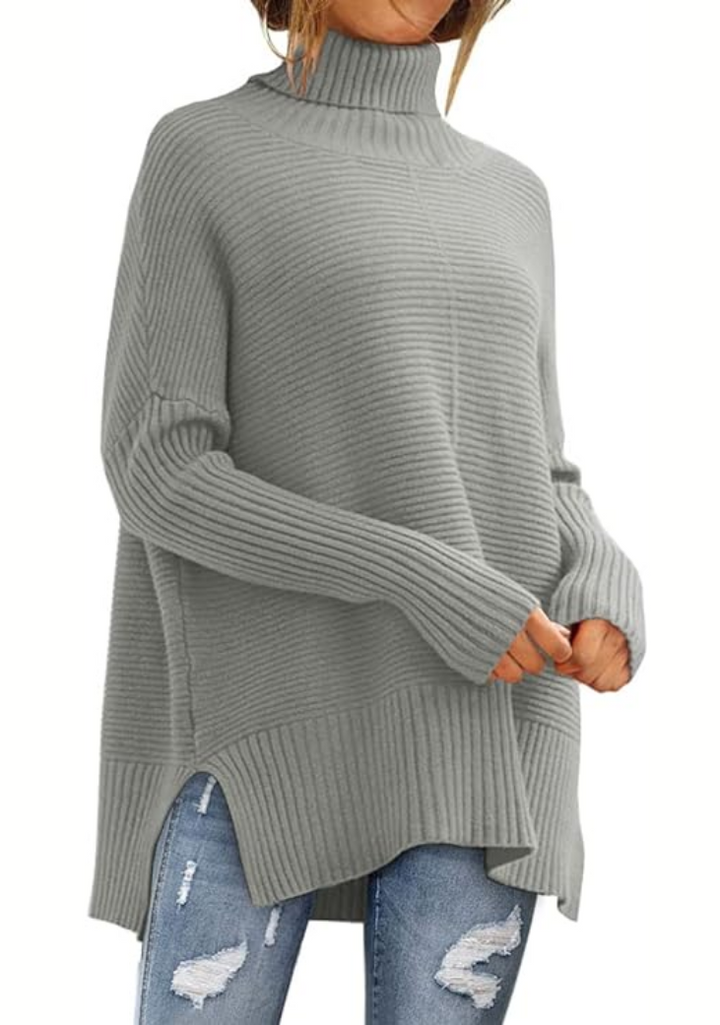 Esme green turtleneck oversized sweater, front view