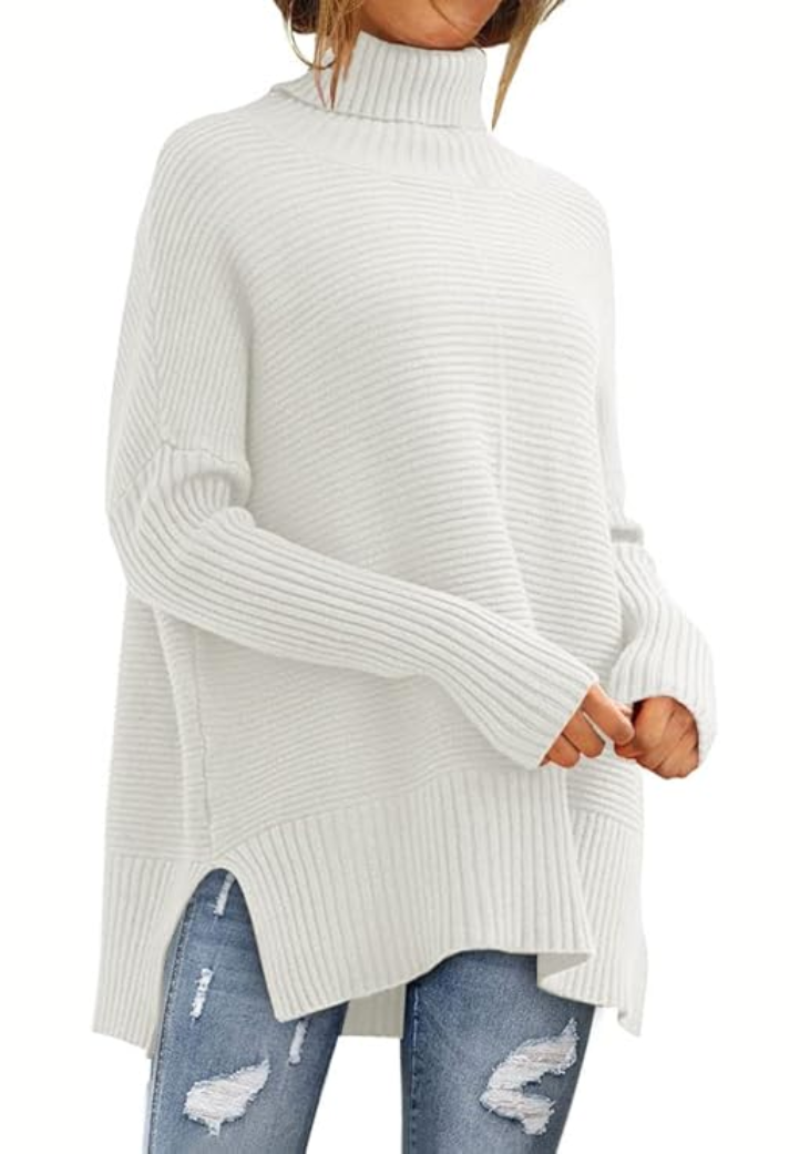 Esme green turtleneck oversized sweater, front view