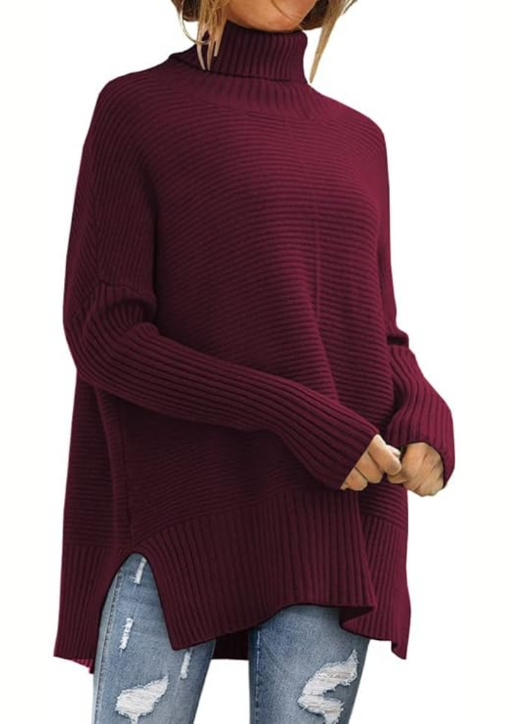 Esme green turtleneck oversized sweater, front view