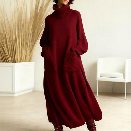 Caspian turtleneck midi sweater dress in red, front view