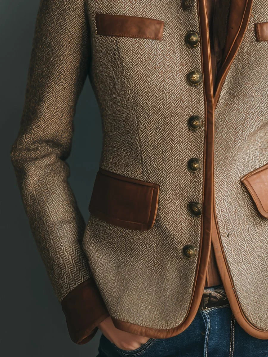 Marguerite tweed jacket sleeve and pocket trim close-up