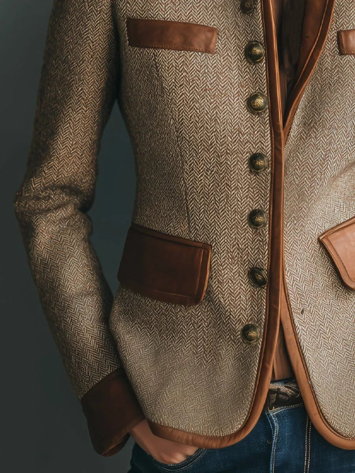 Marguerite tweed jacket sleeve and pocket trim close-up