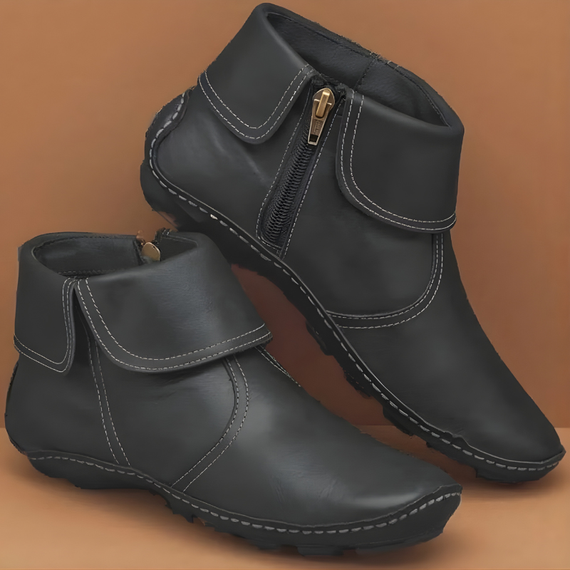 Rosamund waterproof ankle boots in black, angled pair view