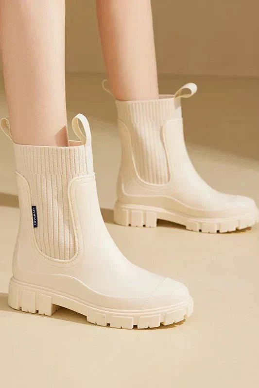 Marisol waterproof Chelsea boots with chunky sole, side view on model
