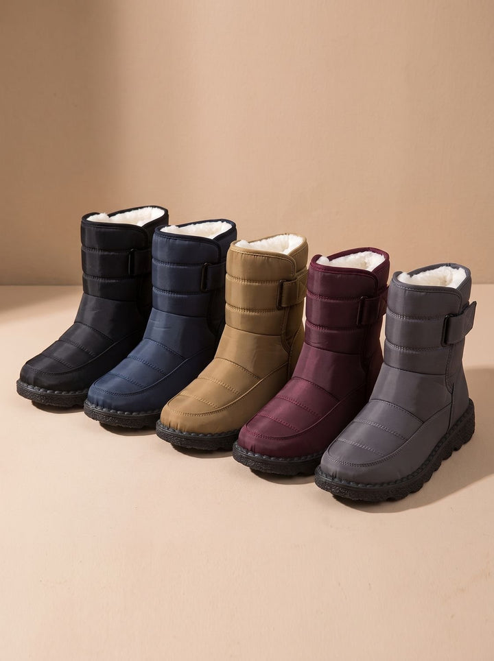 Fernanda snow boots shown in five color options lined up