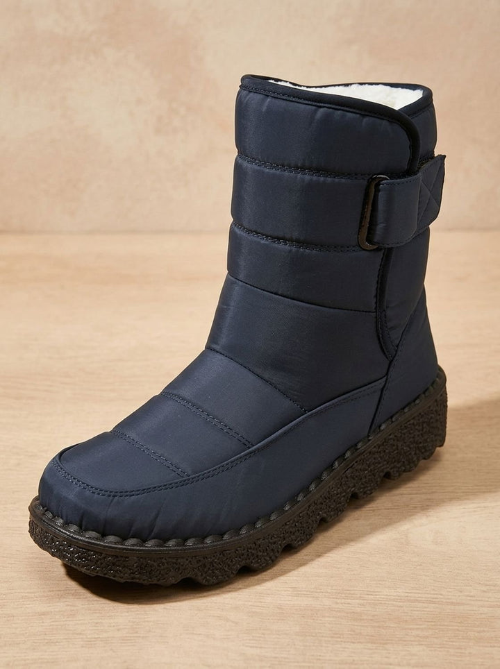 Fernanda navy waterproof snow boot, front angle view