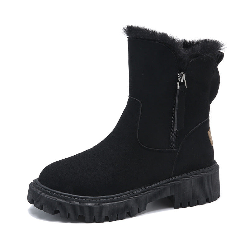 Winnifred black fur-lined ankle boots with side zip, angled view