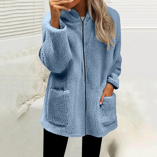 Marielle zip-up fleece jacket in light blue, front view