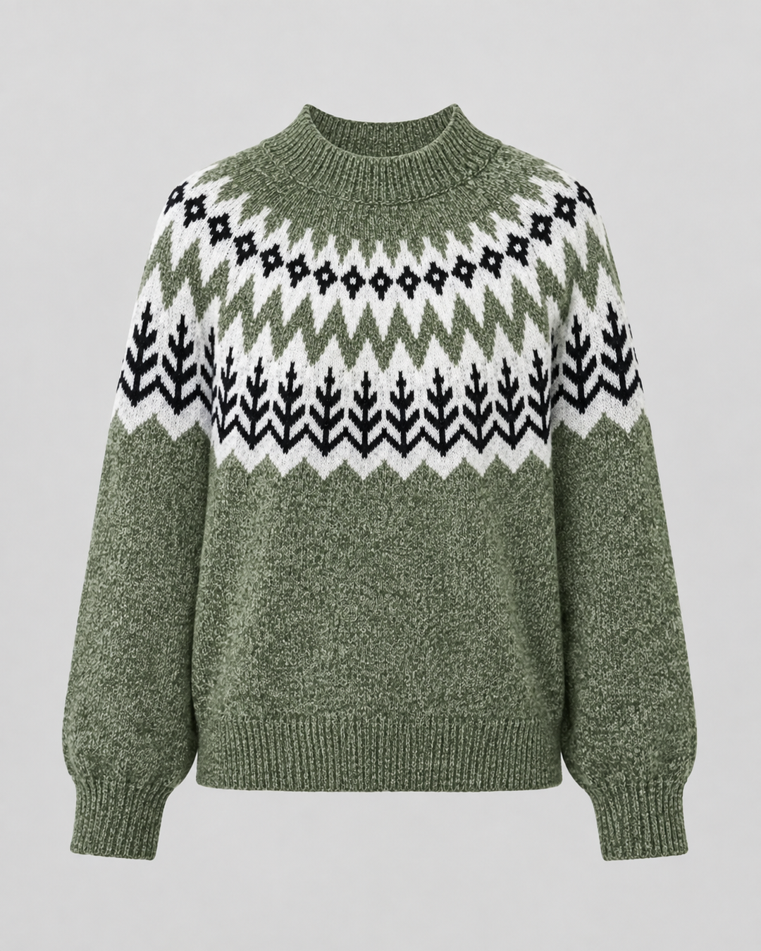 Wren Fair Isle mock neck sweater, flat lay front view