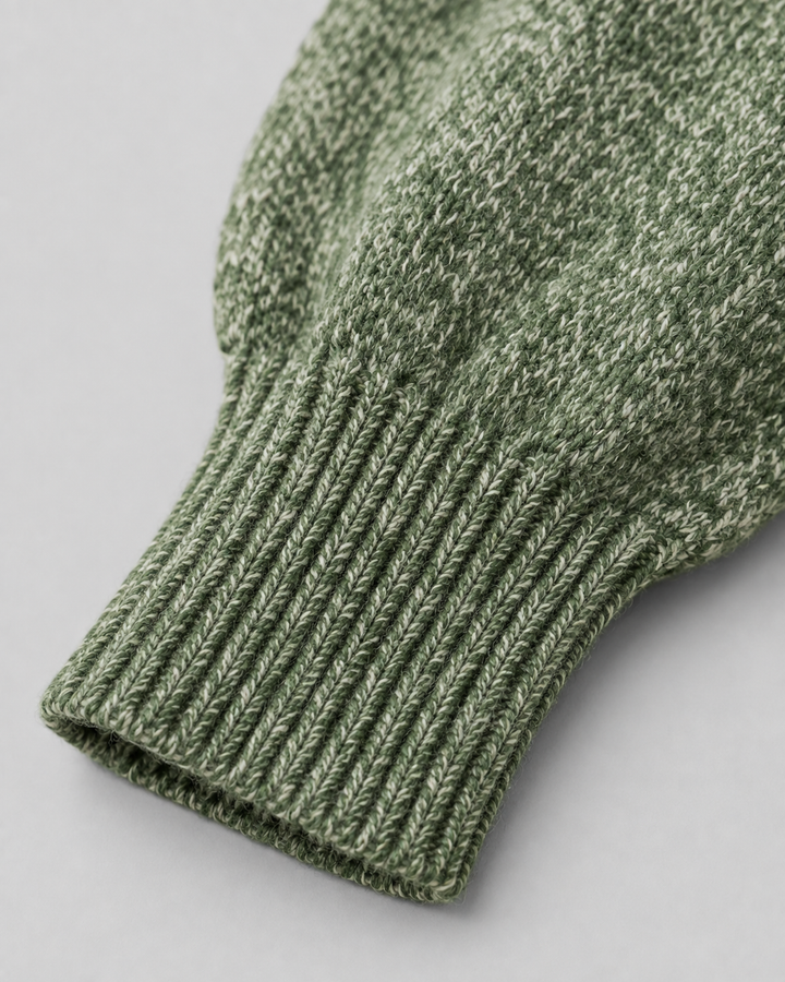 Wren Fair Isle mock neck sweater, close-up of ribbed hem and knit pattern