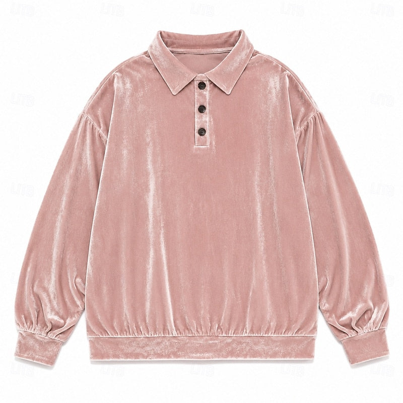 Wren collared pullover in pink velvet, product flat lay