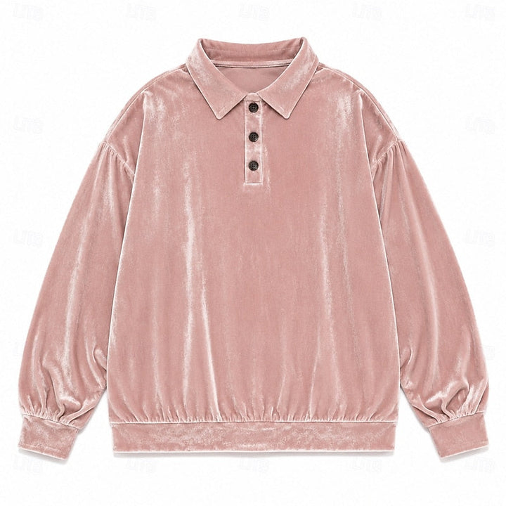 Wren collared pullover in pink velvet, product flat lay