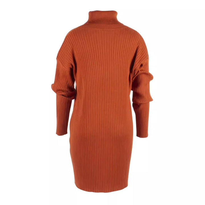 Wren ribbed turtleneck mini dress in orange, back view