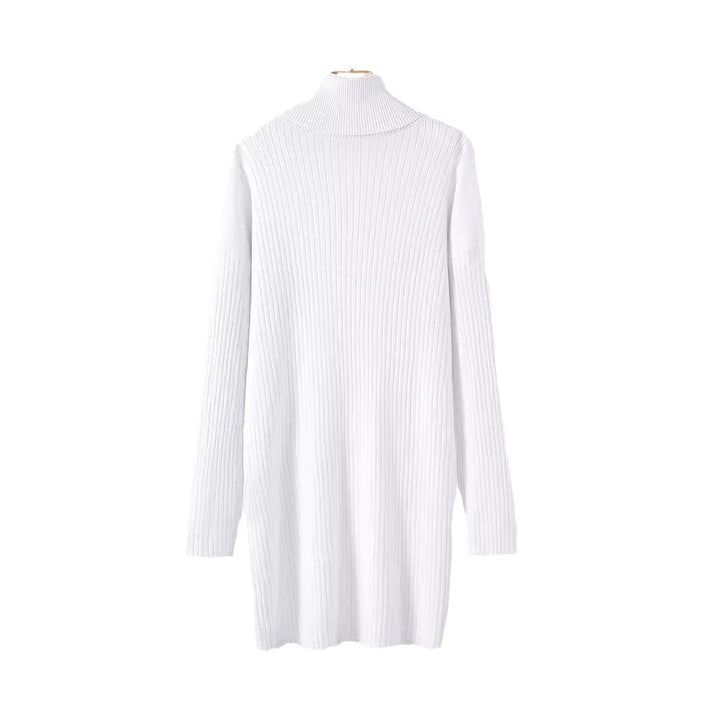 Wren ribbed turtleneck mini dress in white, flat lay back view