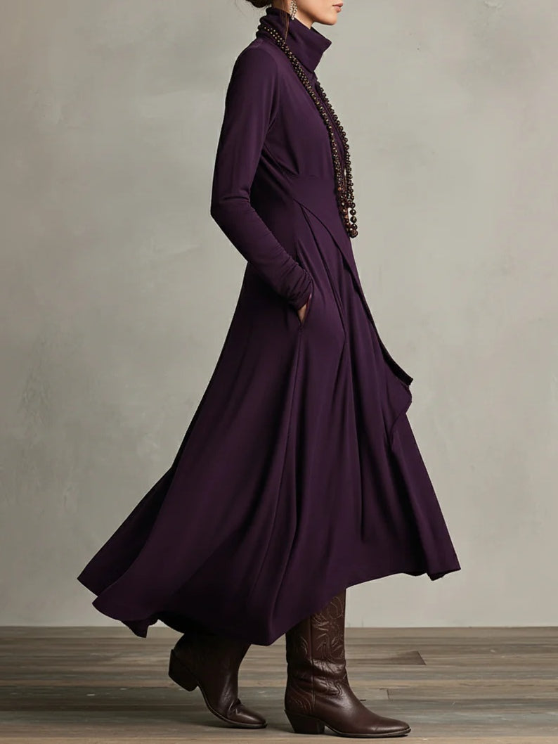 Wren turtleneck maxi dress in purple, side profile view
