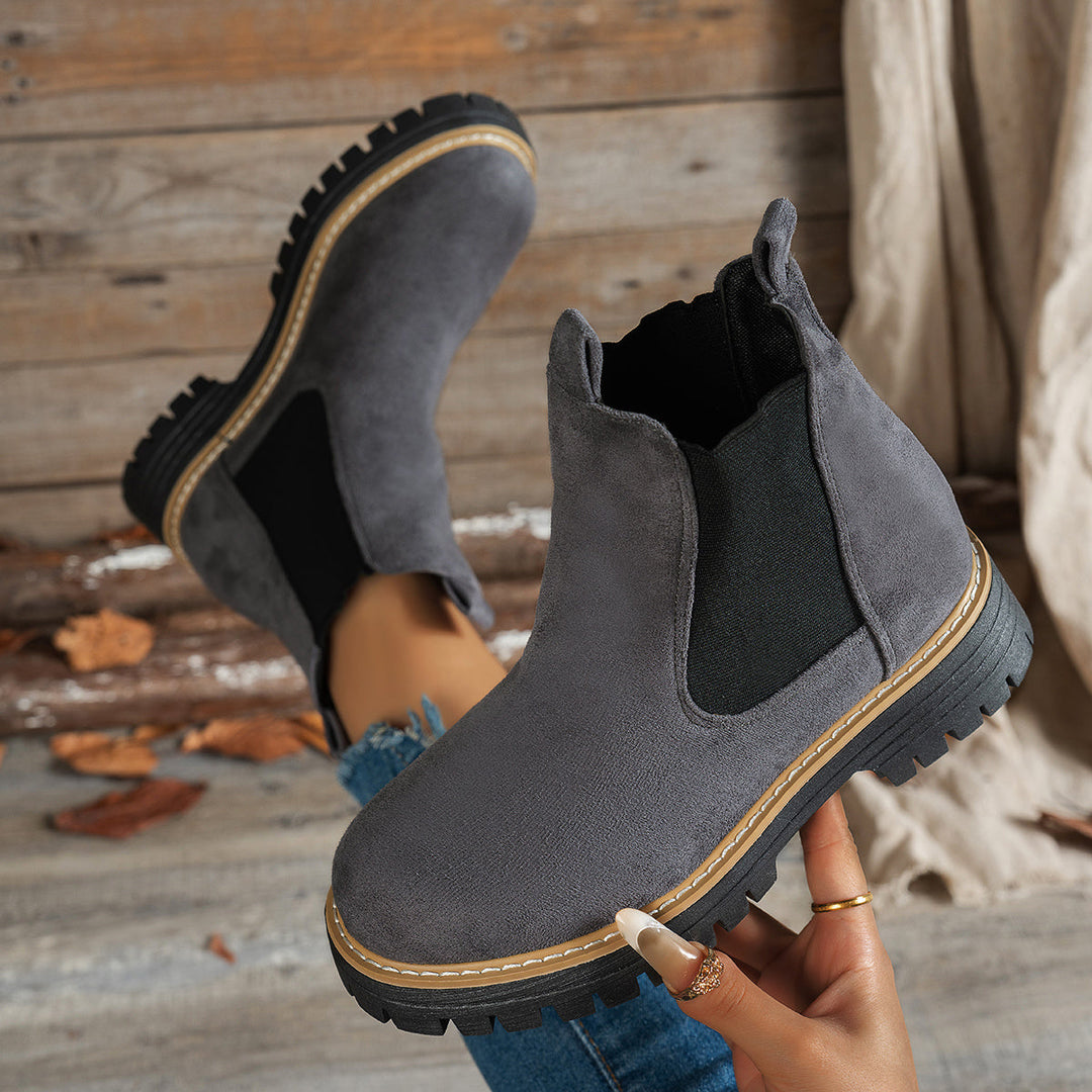 Wynter Chelsea boots in gray, top view with sole detail